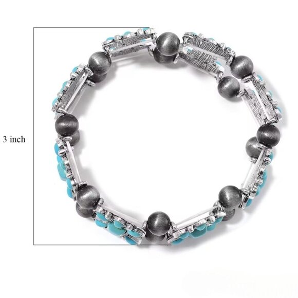 Blue Howlite & Cat’s Eye Bracelet 40ctw Stretch Emotional Balance Energy Shield - Picture 11 of 11